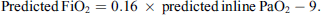 Mathematical equation: $$ \mathrm{Predicted}\enspace {\mathrm{FiO}}_2=0.16\enspace \times \enspace \mathrm{predicted}\enspace \mathrm{in} \mathrm{line}\enspace {\mathrm{PaO}}_2-9. $$