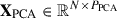 Mathematical equation: $ {\mathbf{X}}_{\mathrm{PCA}}\in {\mathbb{R}}^{N\times {P}_{\mathrm{PCA}}}$